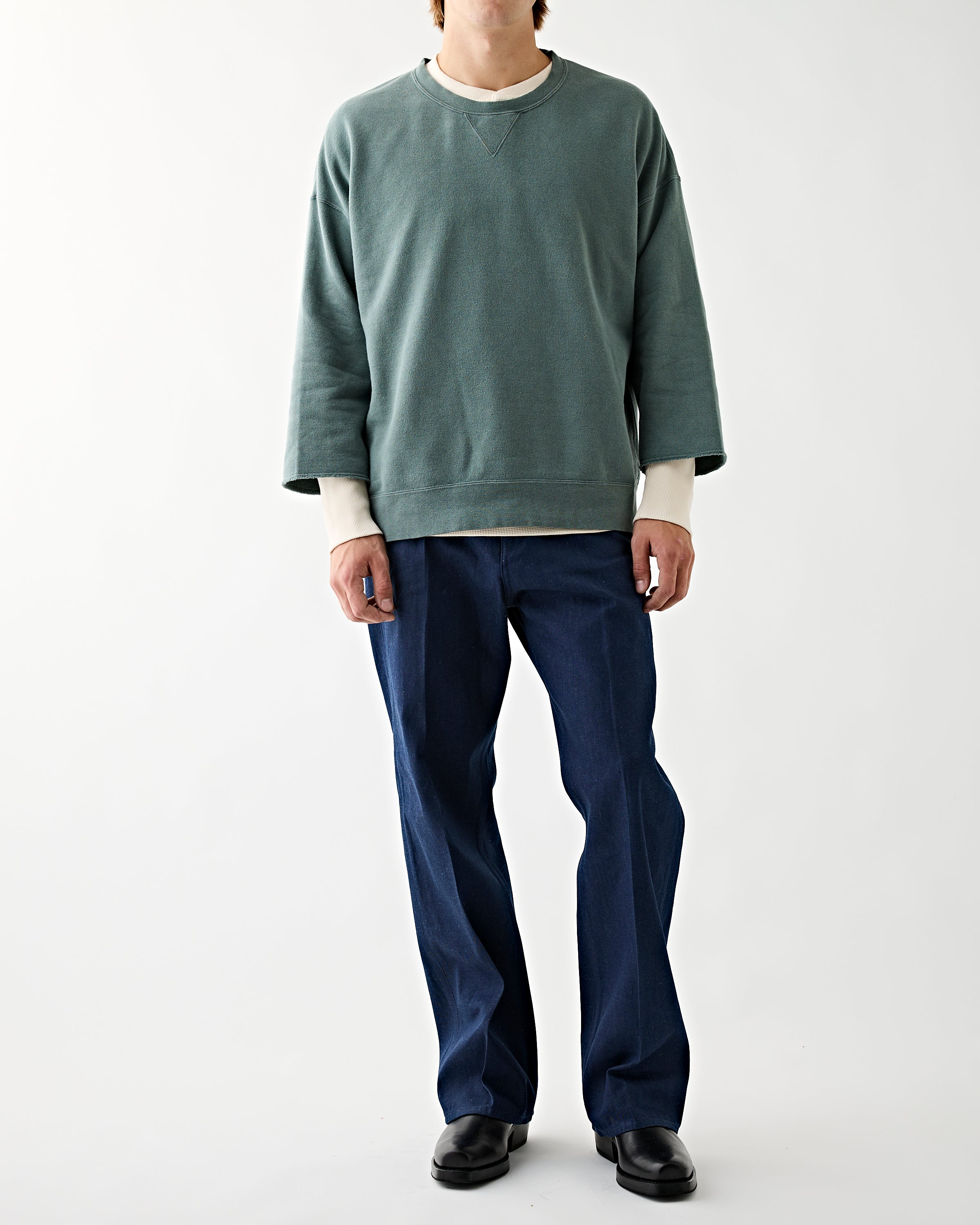 Visvim – Jumbo SB Sweat 3/4 (U.D.) Damaged Green – Tenue de Nîmes