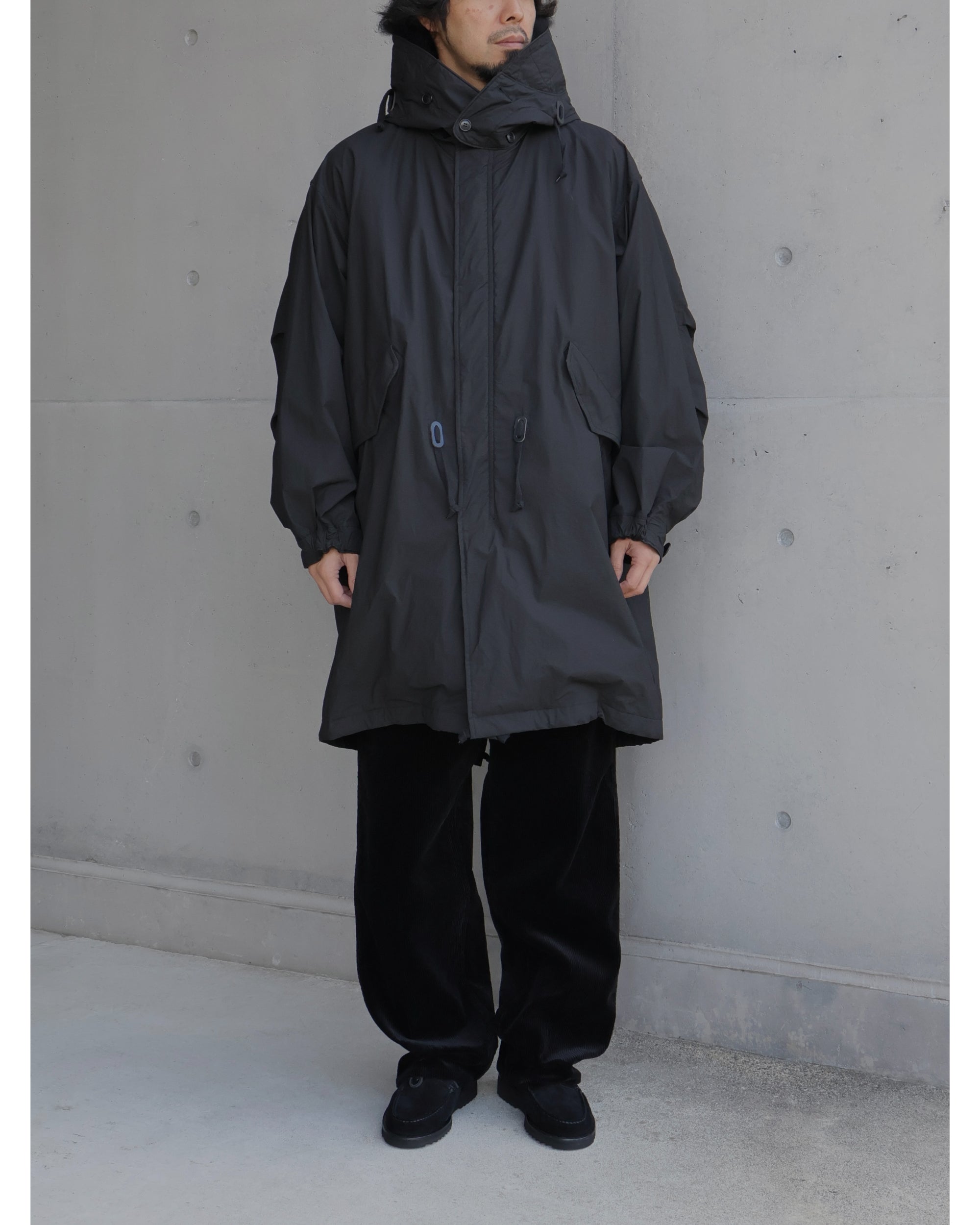 コットンナイロン ミリタリーフーデッドコート BLACK – TIME AFTER TIME