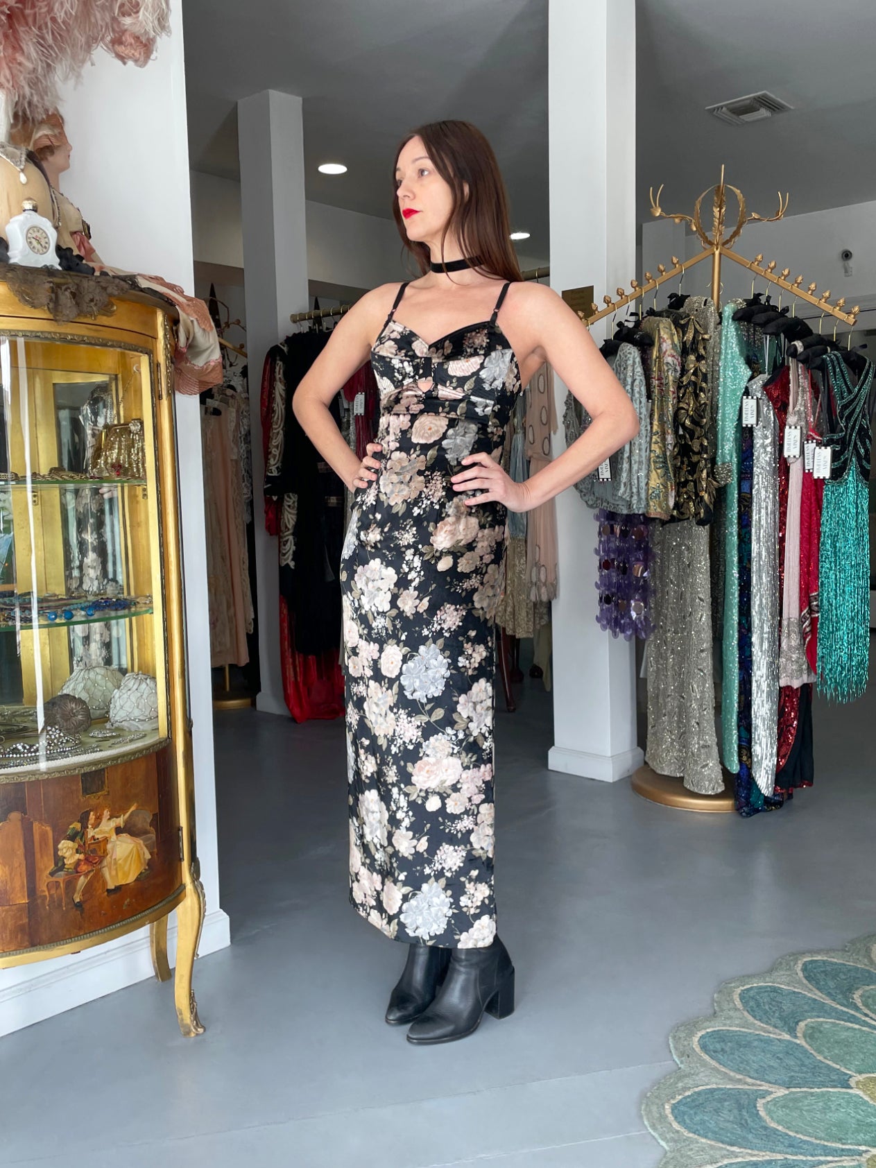 Vintage 1997 Dolce & Gabbana Floral Stretch Velvet Cut-Out Bustier