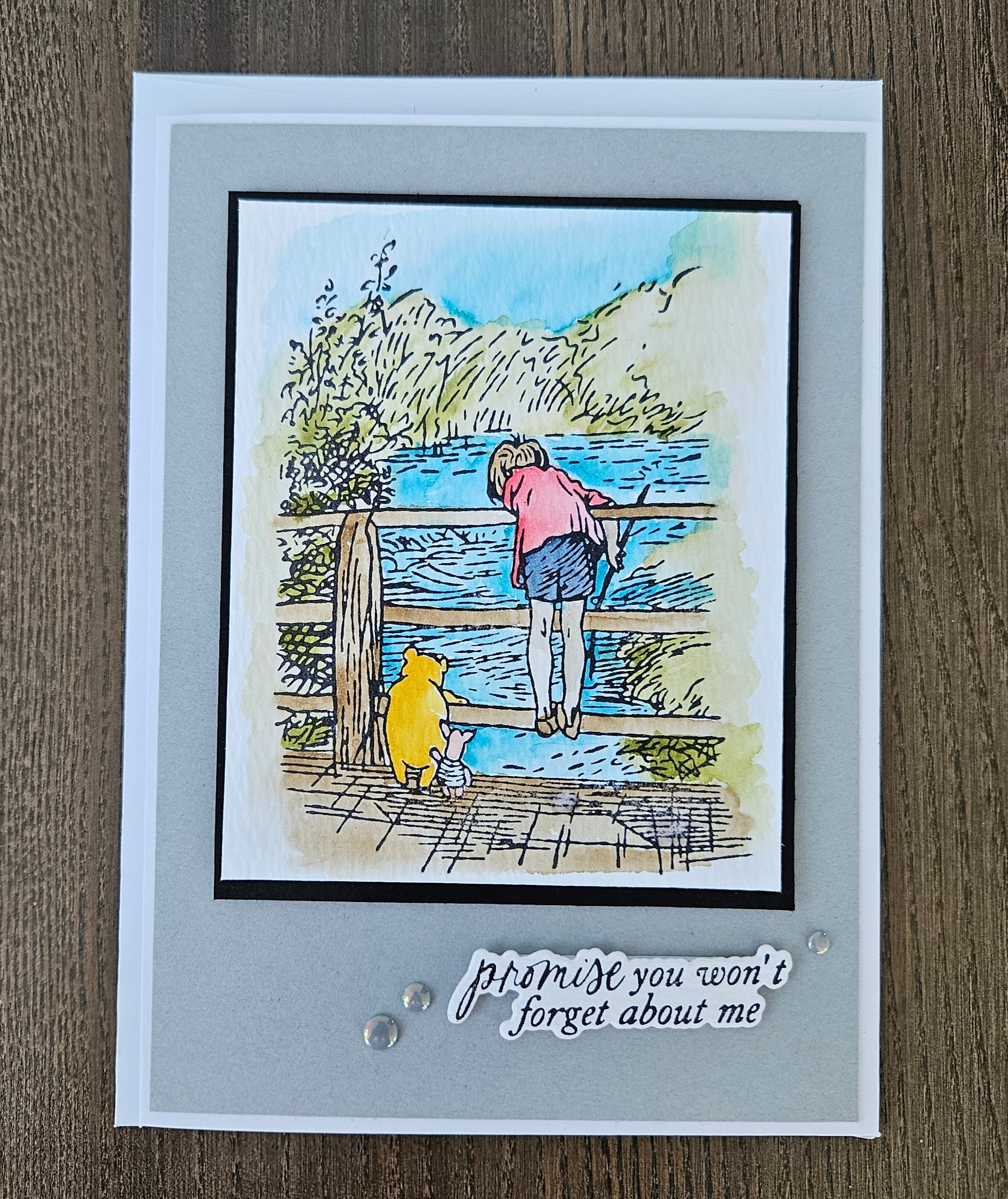 Winnie the Pooh Friendship Card, Hand-colored Watercolor Greeting