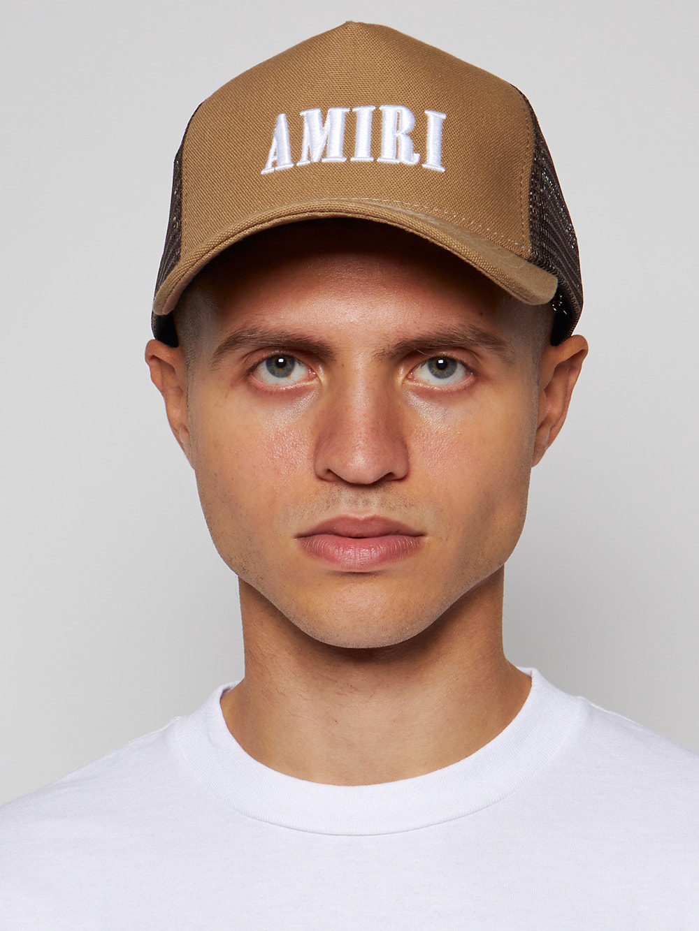 Amiri Core Logo Trucker Hat Ermine Beige And Brown | The Webster