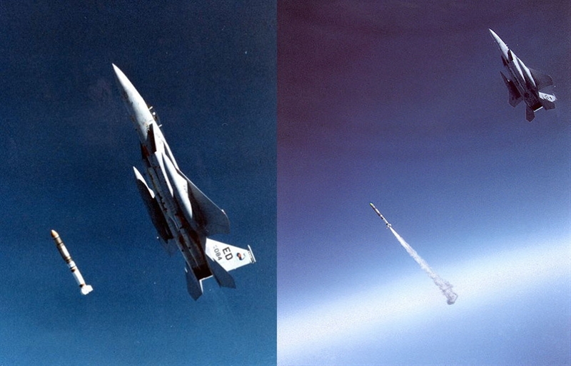 Image of an F-15 firing an ASM-135A ASAT at Death Star released on