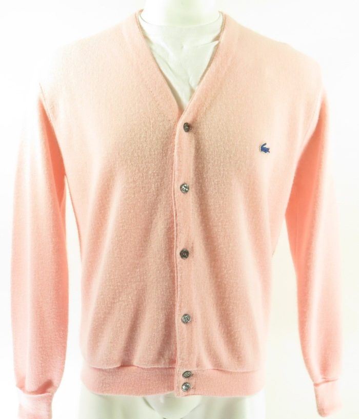 Vintage 80s Lacoste Cardigan Sweater Mens XL Pink Izod Alligator