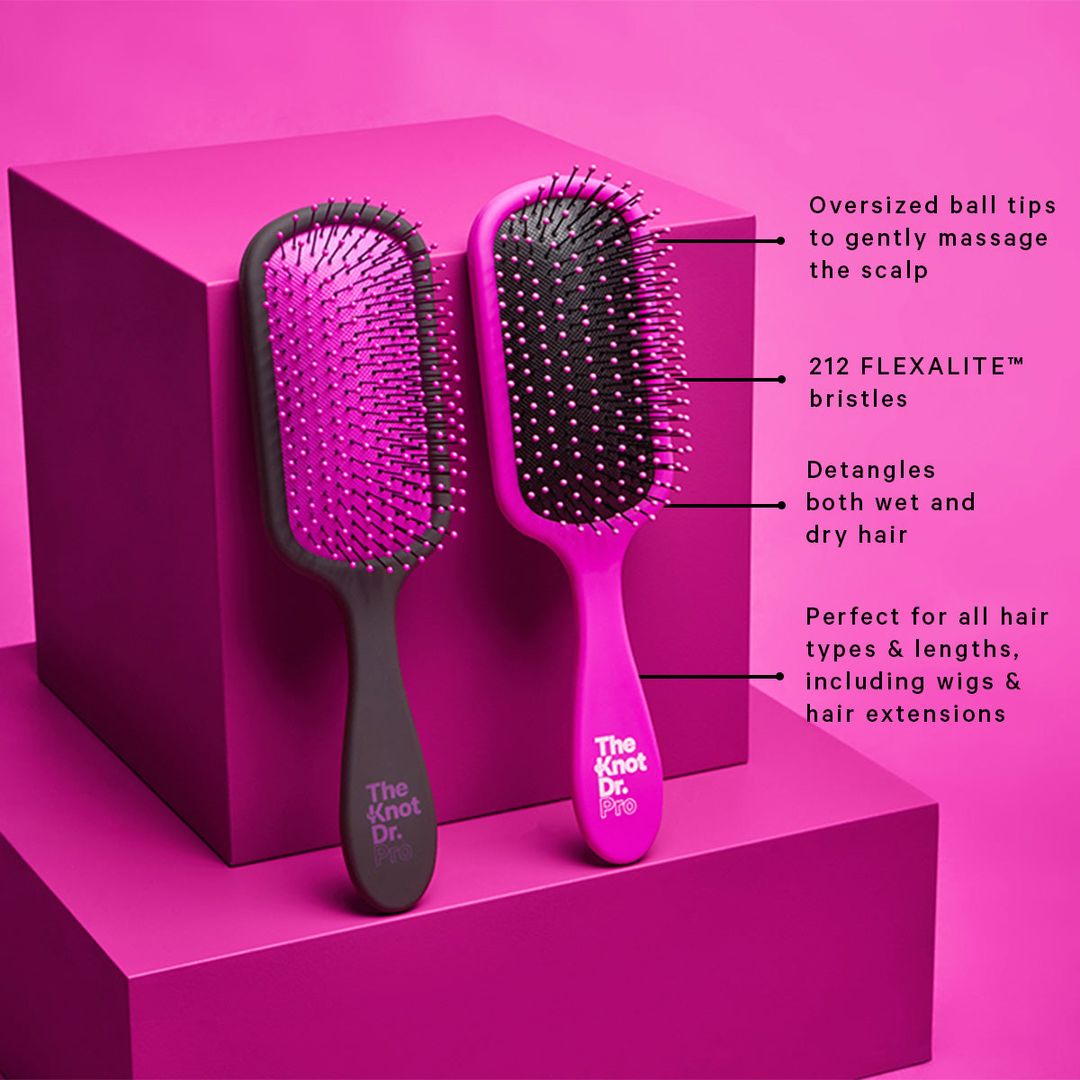 Pink Pro Brite Detangling Brush | Colourful Hair Brush | The Knot Dr.