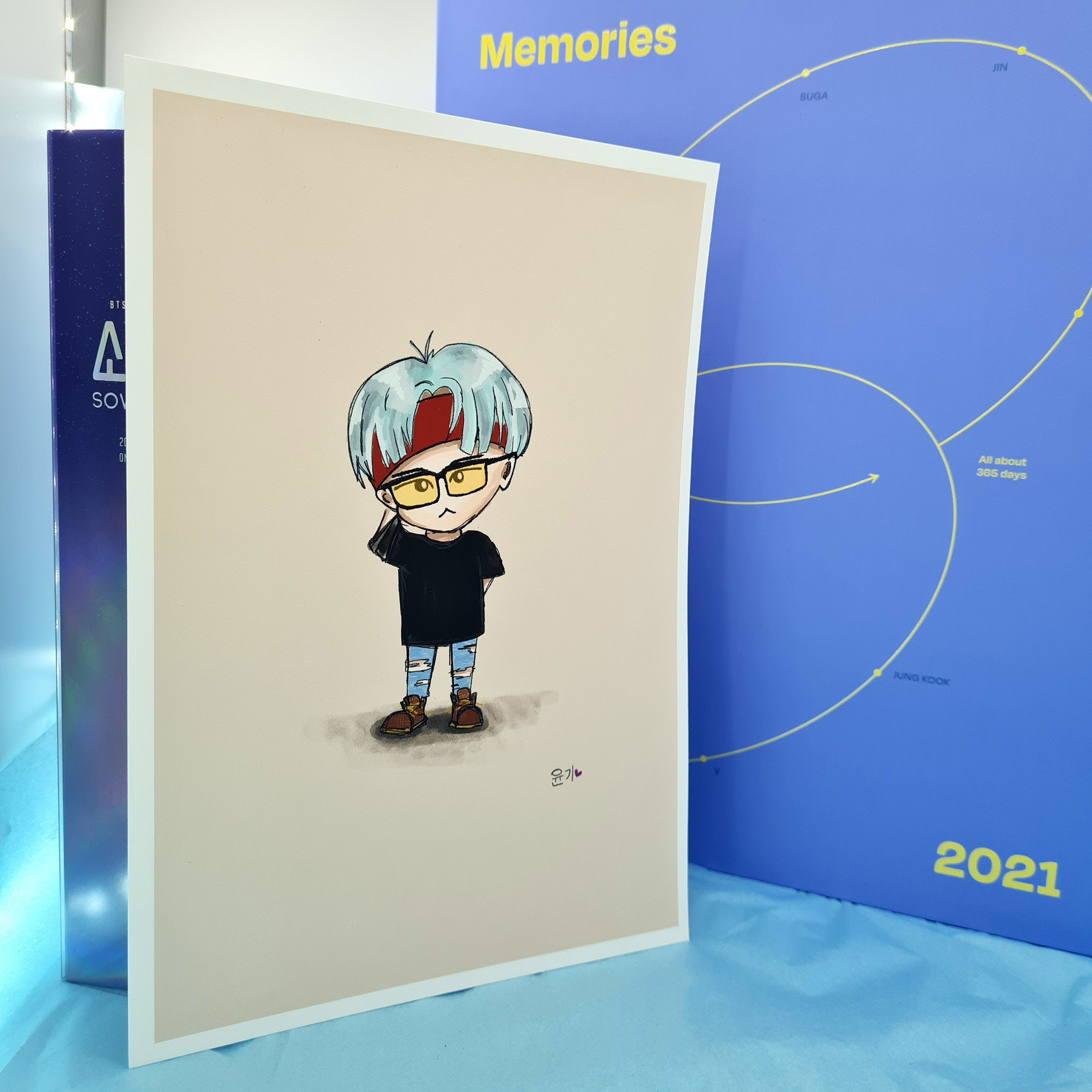 SUGA chibi art print, archive quality, Yoongi BTS illustration