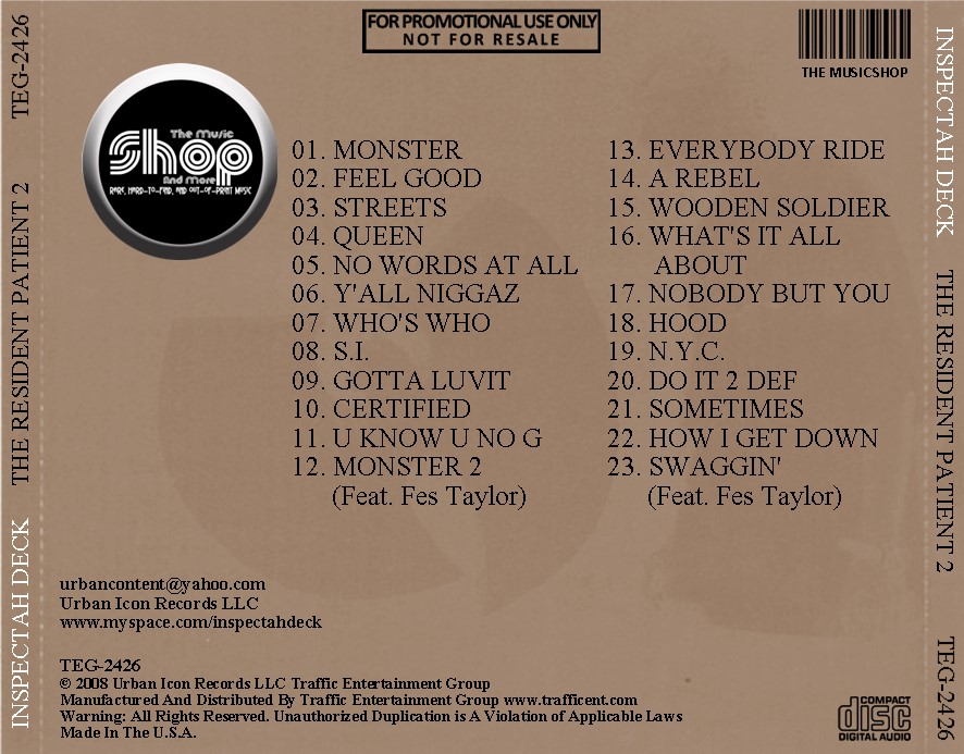 Inspectah Deck - The Resident Patient 2 (Mixtape) (2008) CD -