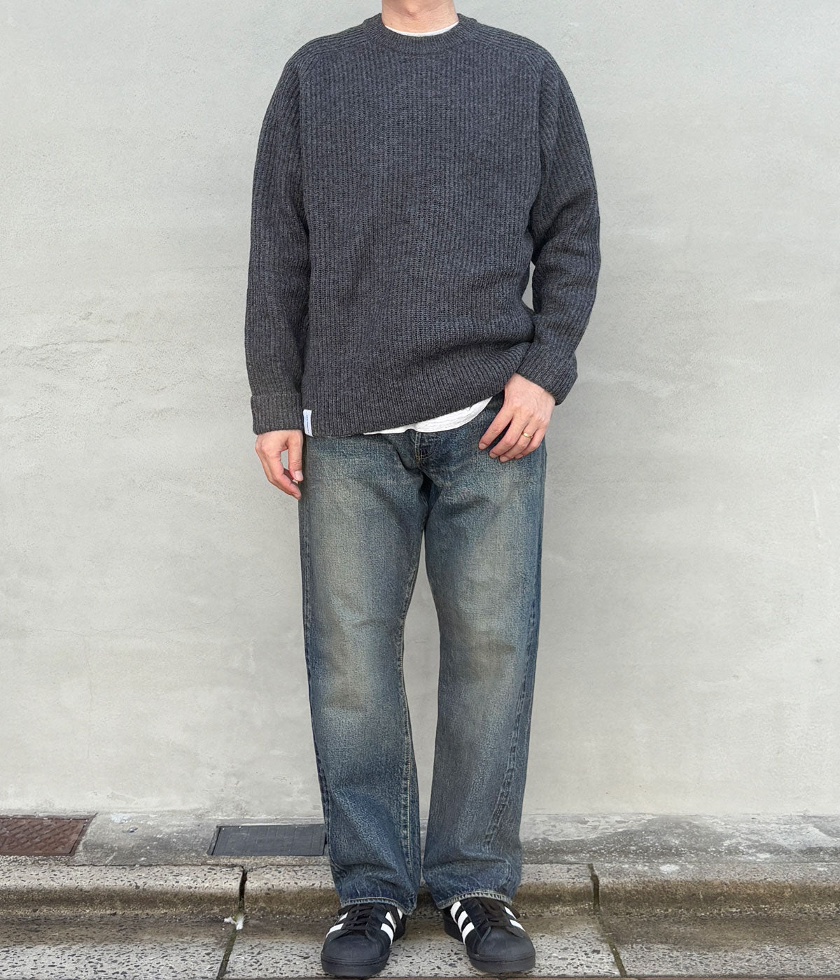 DESCENDANT/CLAM CREW NECK KNIT (GRAY)