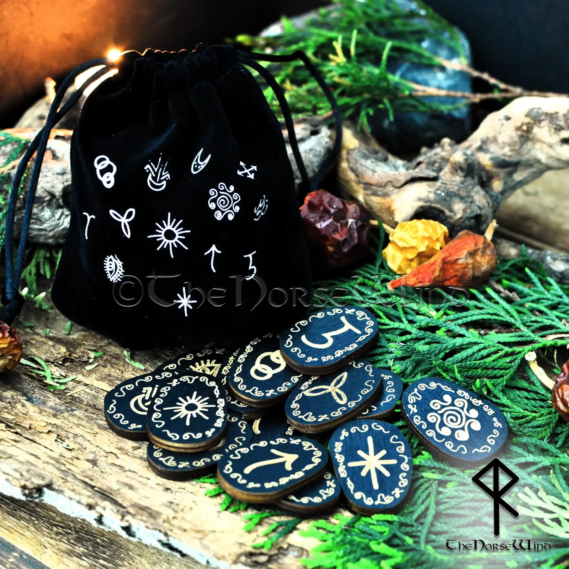 Witches Runes Set - Handcrafted & Blessed Wooden Divination Kit