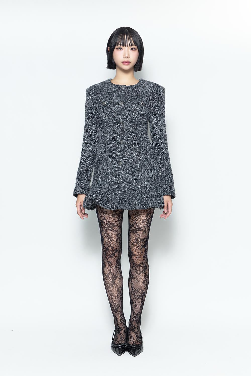 THEREDTHREAD / ザレッドスレッド】S tweed balloon dress mini