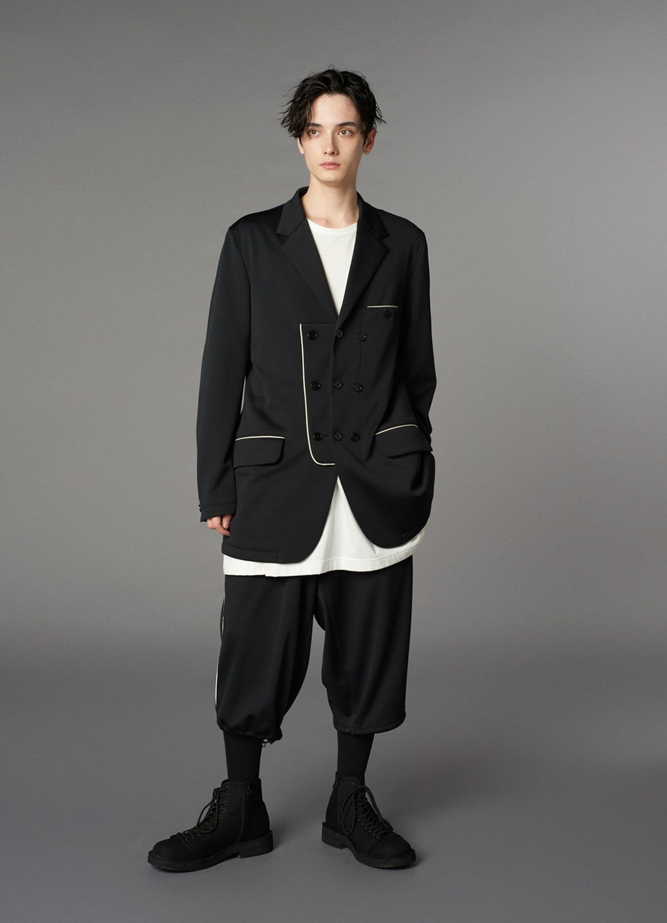 POLYESTER SMOOTH SWITCHING PIPING JACKET(FREE SIZE Black): Vintage