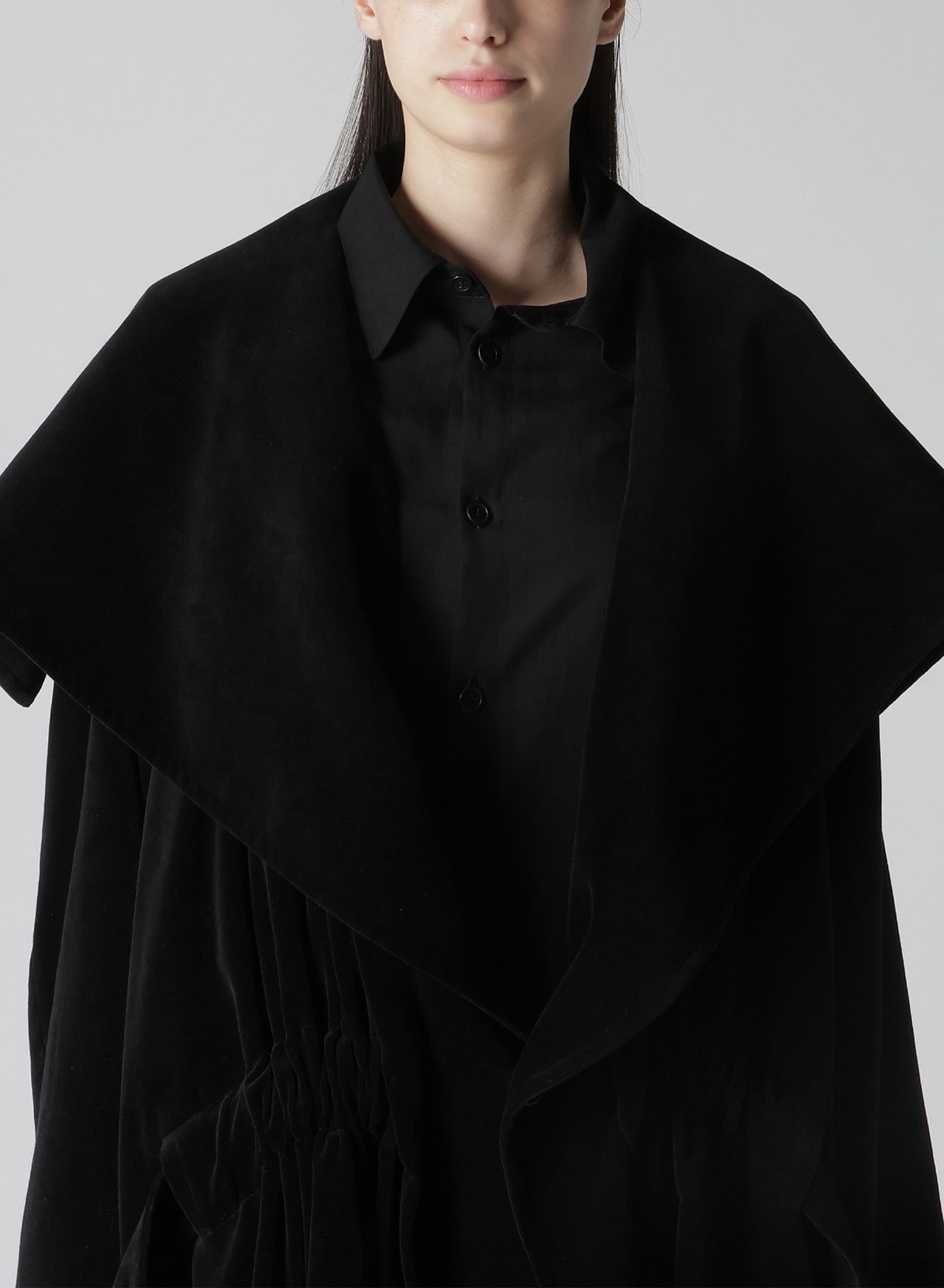 C/Ry VELVET FRONT GATHER DETAIL COAT(XS Black): Vintage｜Special