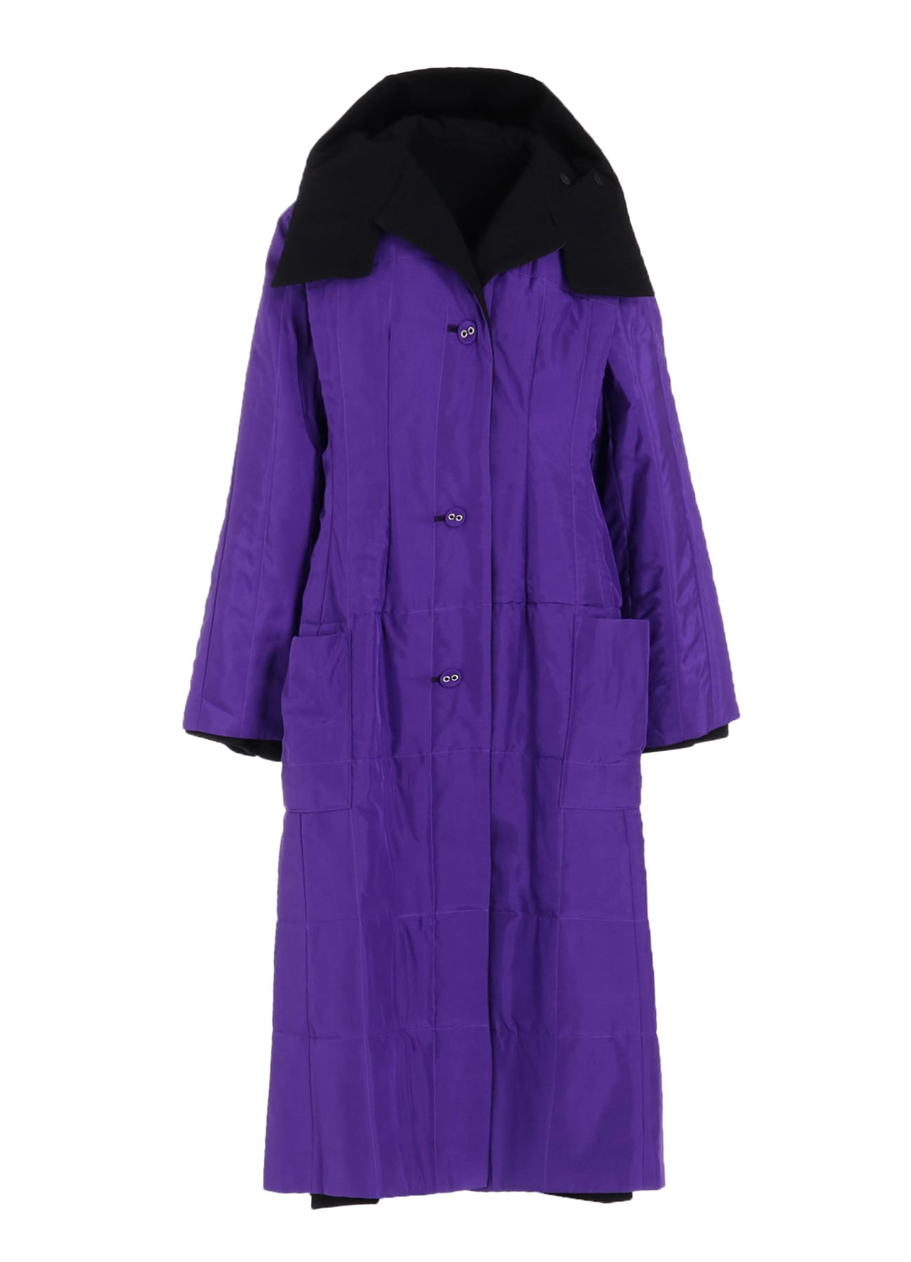 OVERDYE WOOL VIERA REVERSIBLE HOODED COAT(XS Black): Yohji