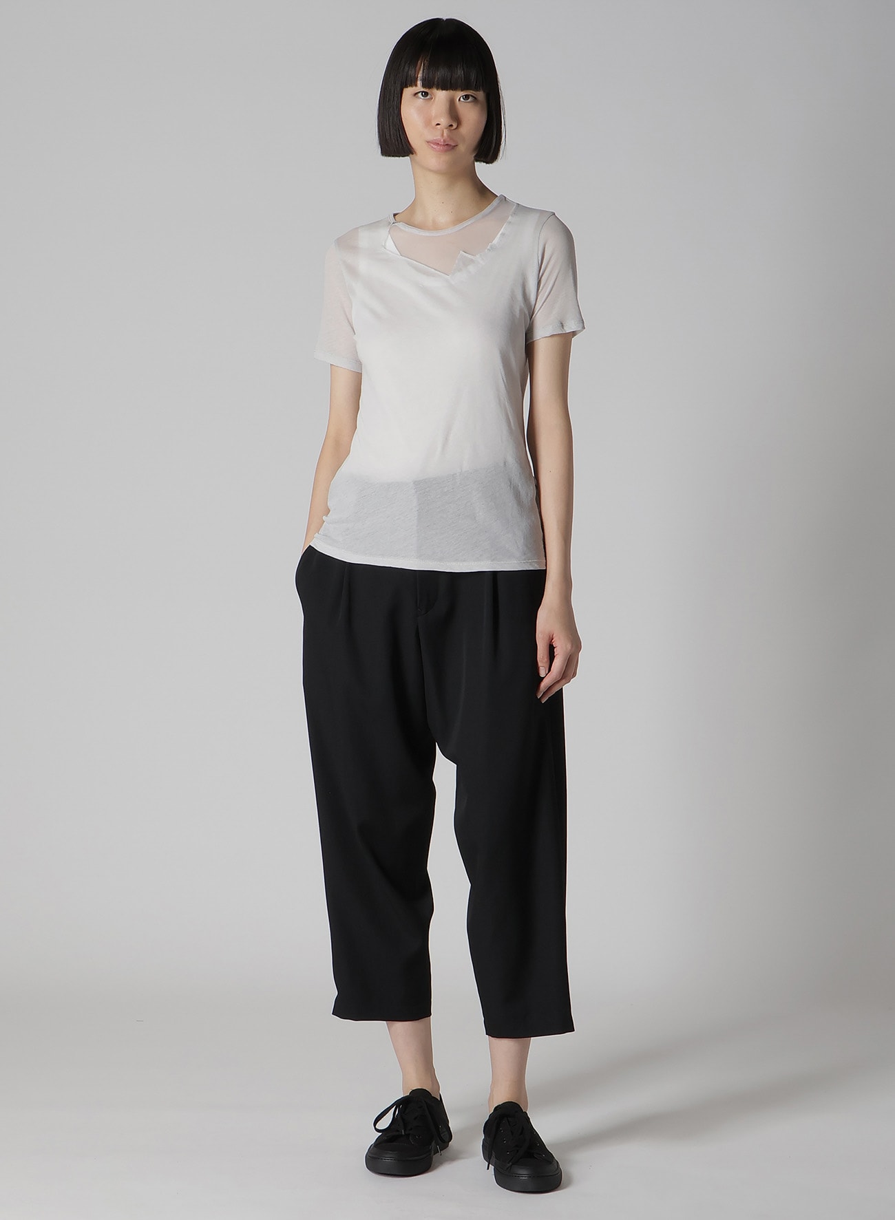 KANADE DIAGONAL GAUZE ZIGZAG PANEL SHORT SLV T(S Light Gray