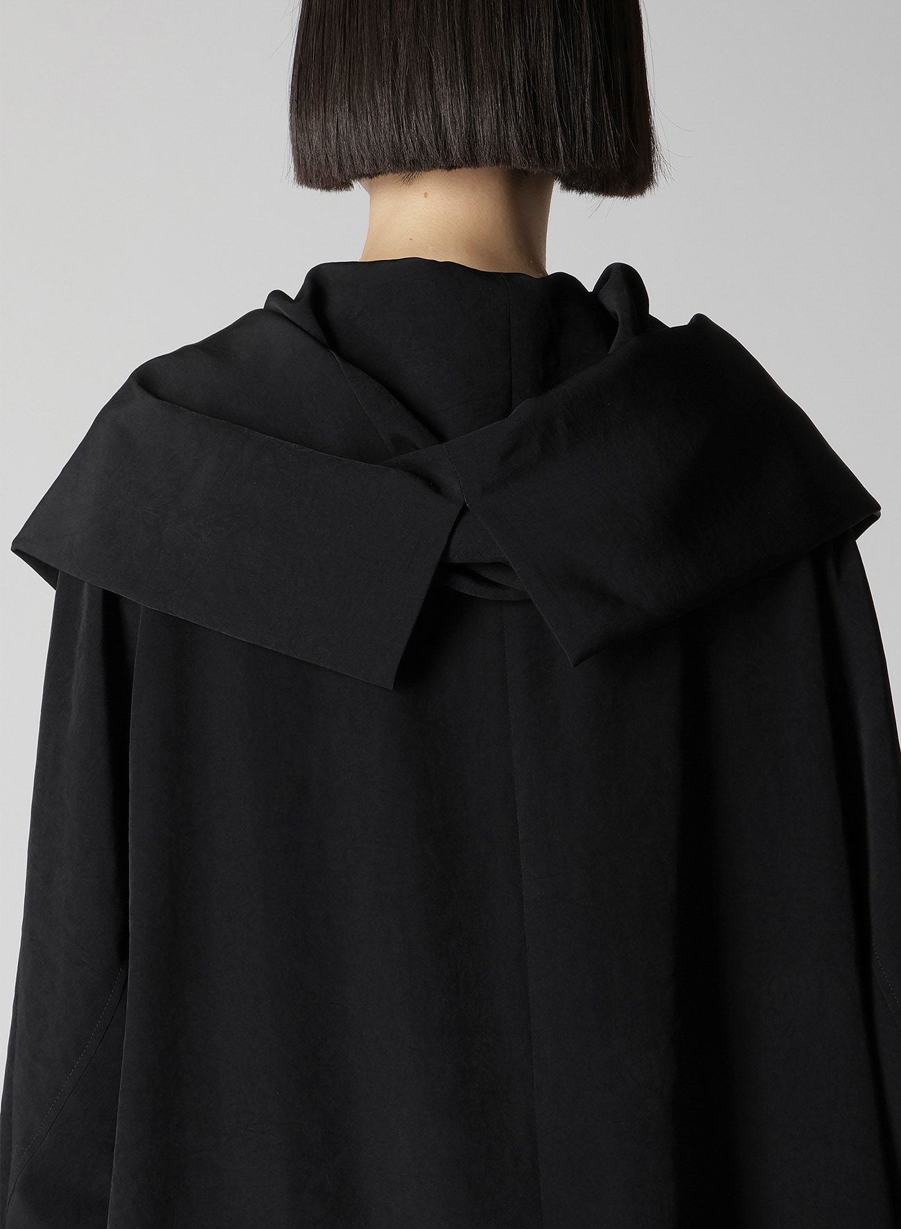 TA/PE CREPE DE CHINE HOODED CAPE COAT(S Black): Yohji Yamamoto