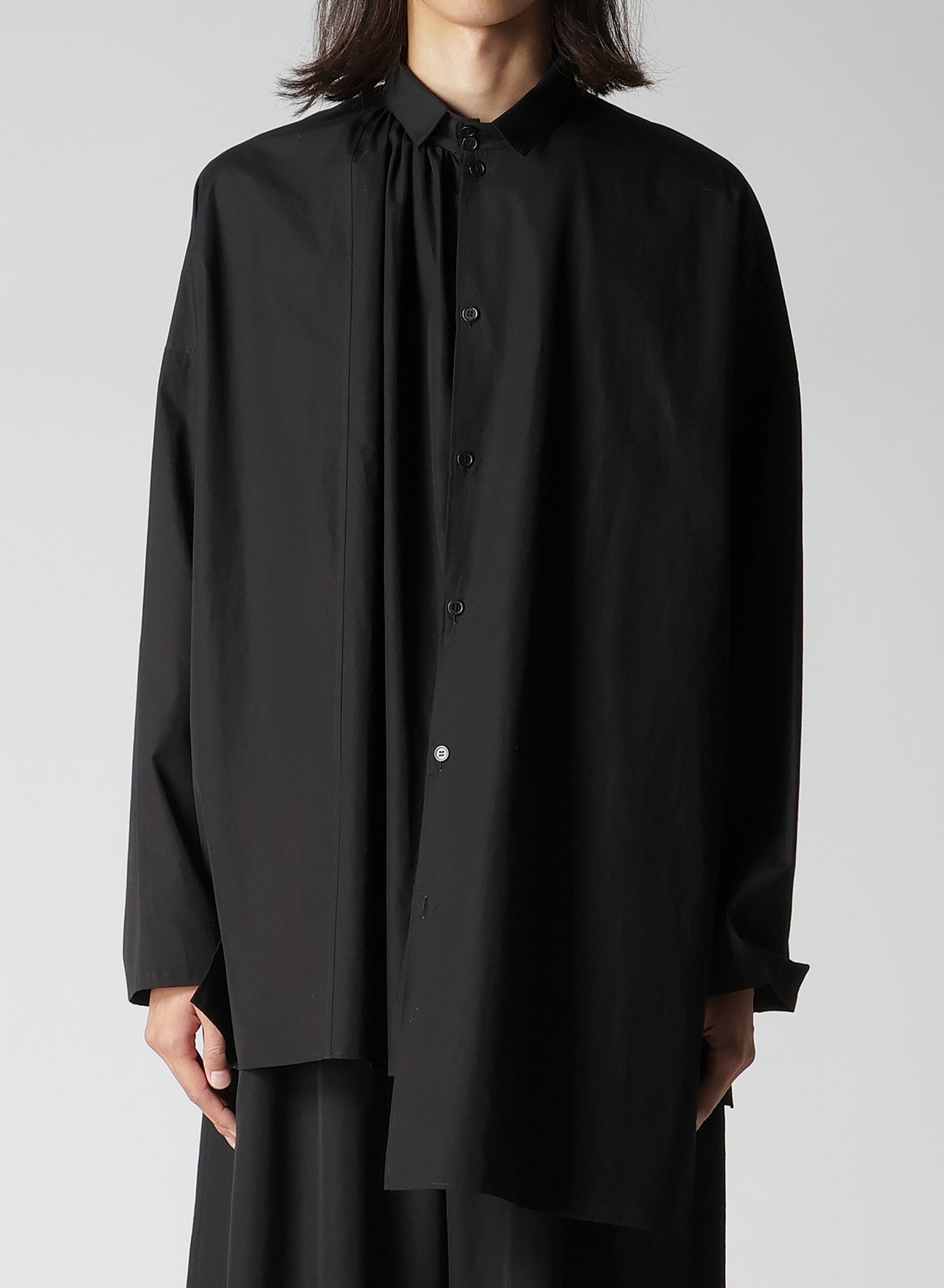COTTON BROAD GATHER DOUBLE BLOUSE(S Black): Yohji Yamamoto POUR