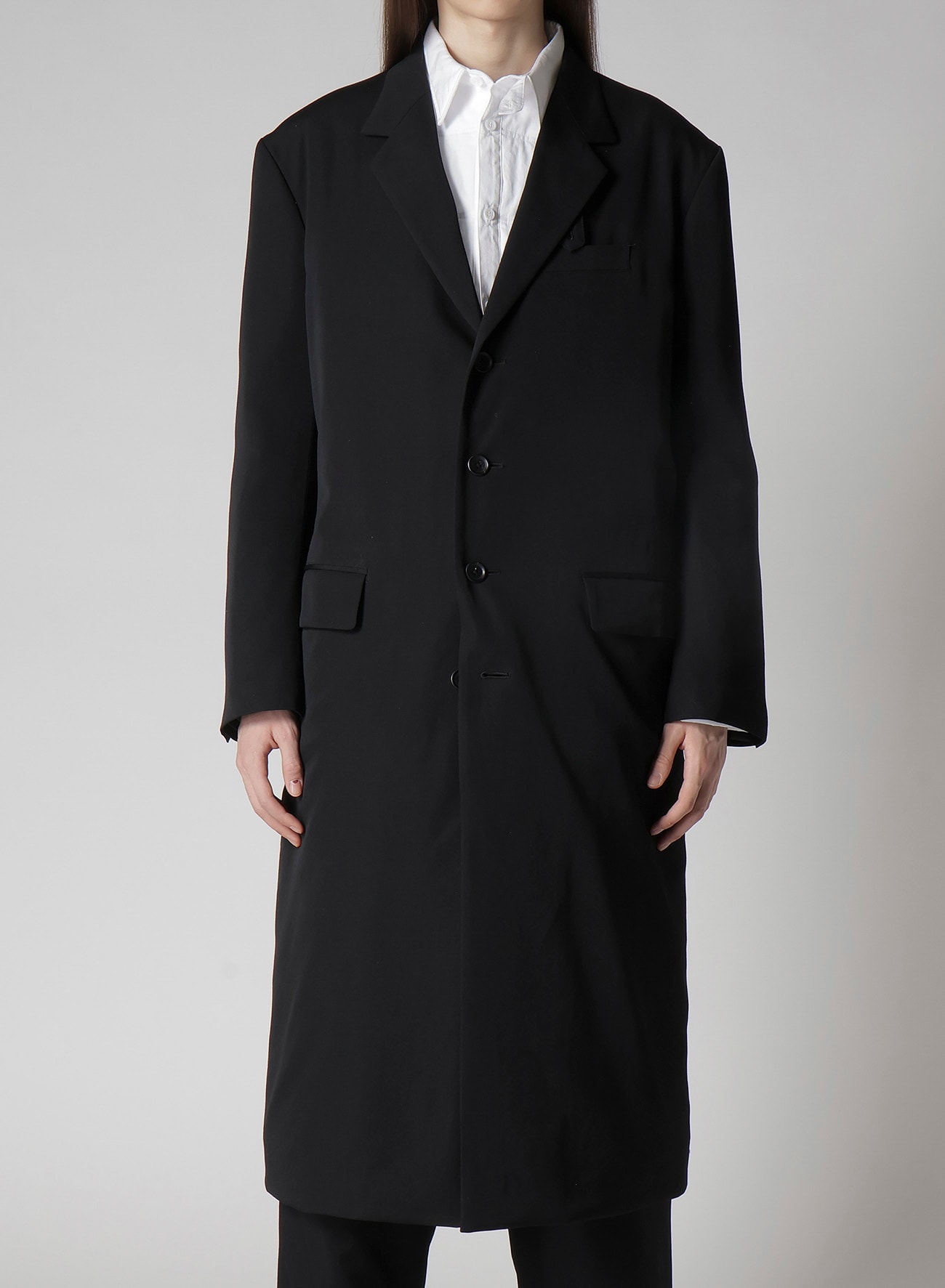 WOOL GABARDINE 4 BUTTONS LONG JACKET WITH LINER(S Black): Soldes