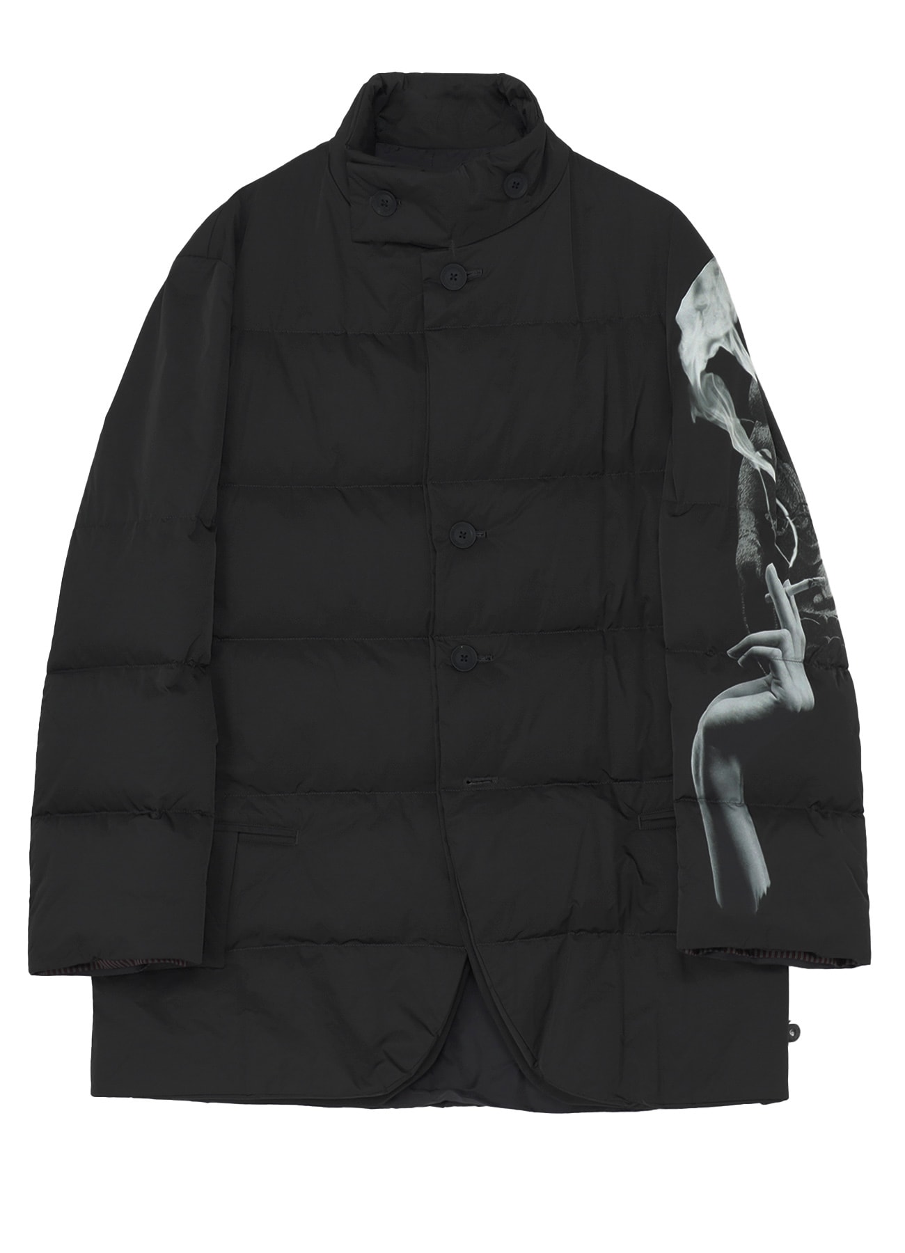 BACK PRINTED HORIZONTAL PADDED STAND JACKET(S Black): Yohji