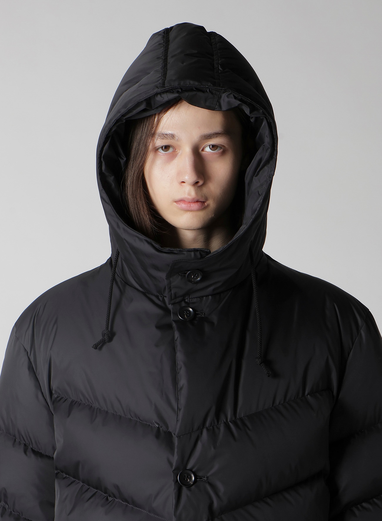 NYLON TAFFETA DIAGONAL DOWN JACKET(S Black): Yohji Yamamoto POUR