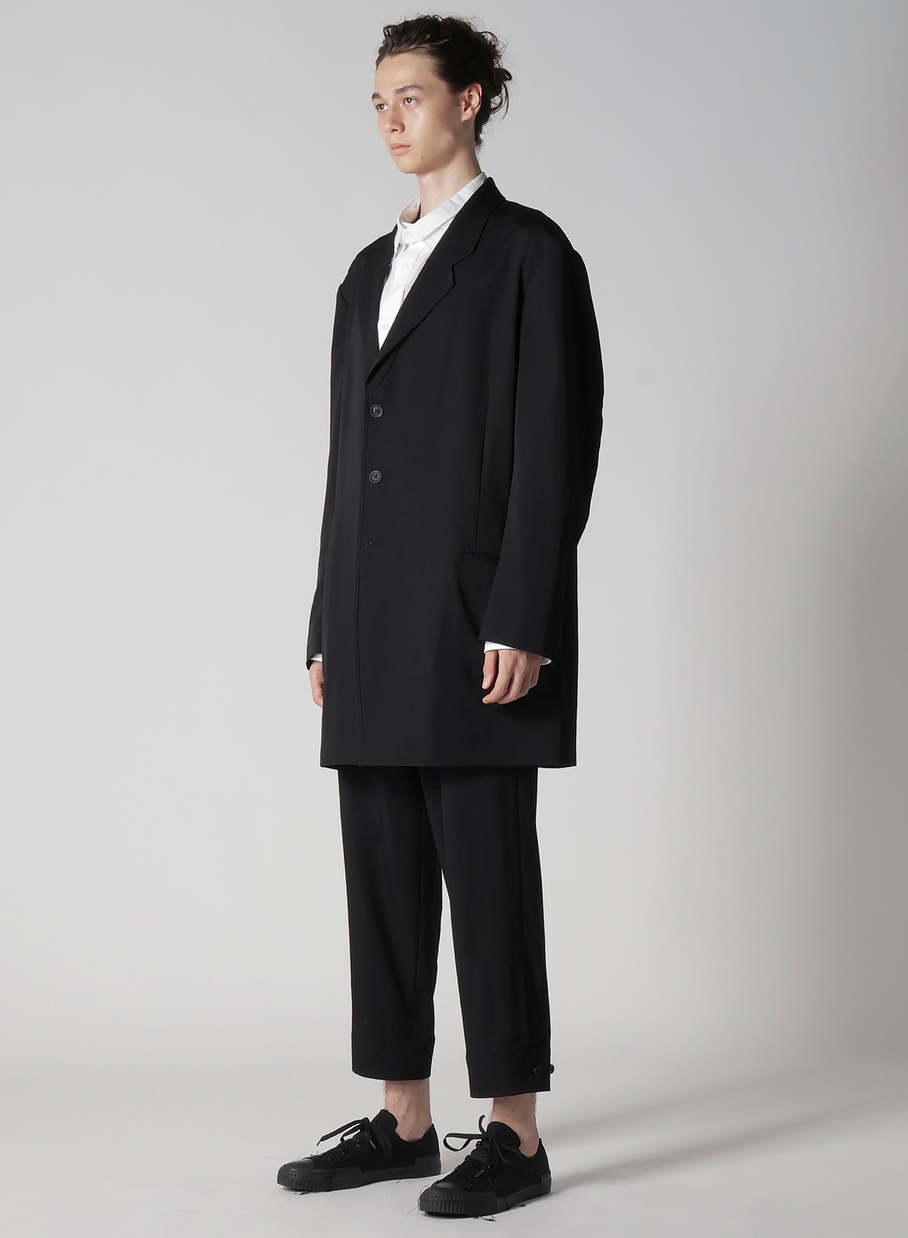 WOOL GABARDINE ASYMMETRY LAPEL JACKET(S Black): Soldes｜THE SHOP