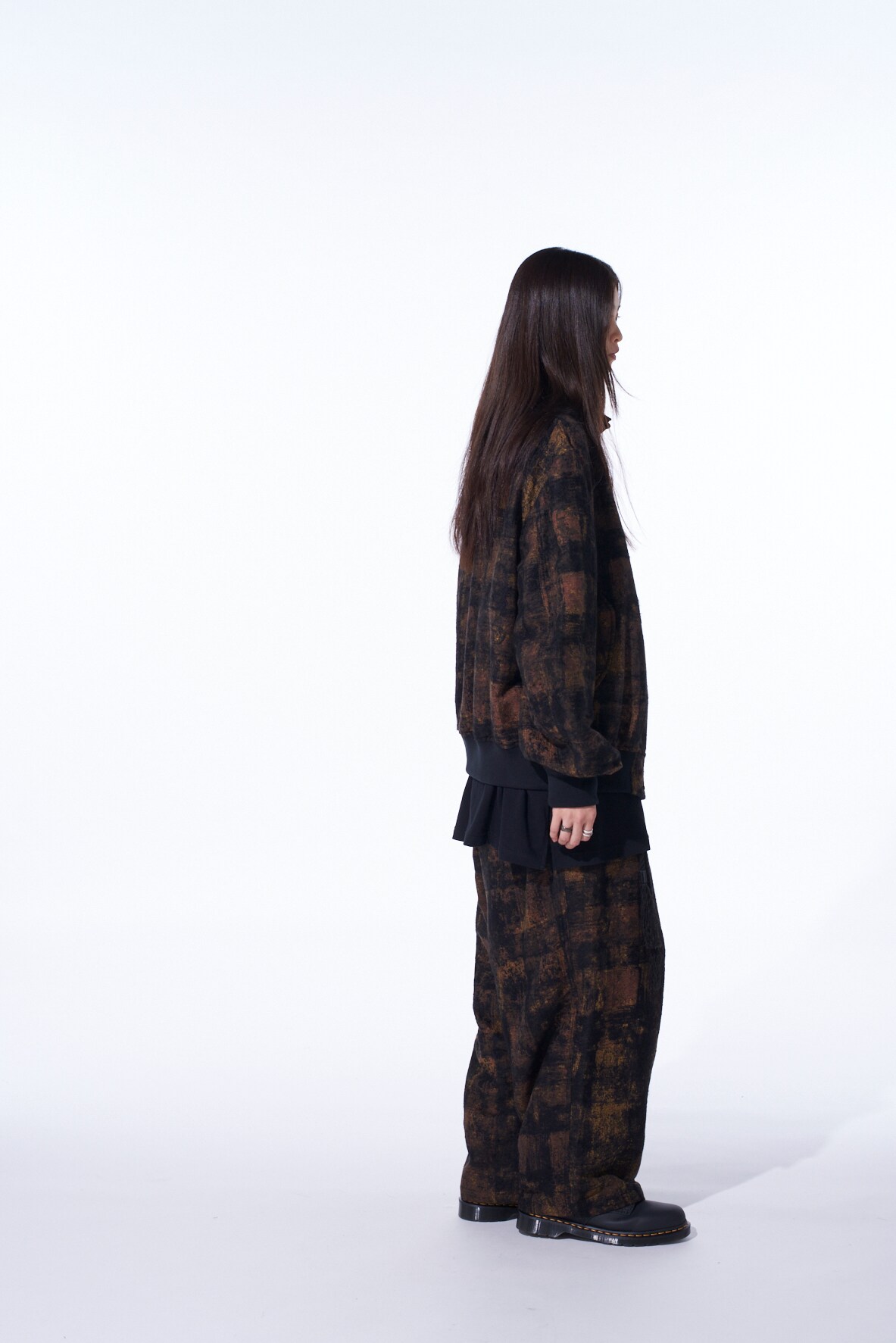CHECK JACQUARD WAIST-STRING WIDE PANTS(S Black): S'YTE｜THE SHOP