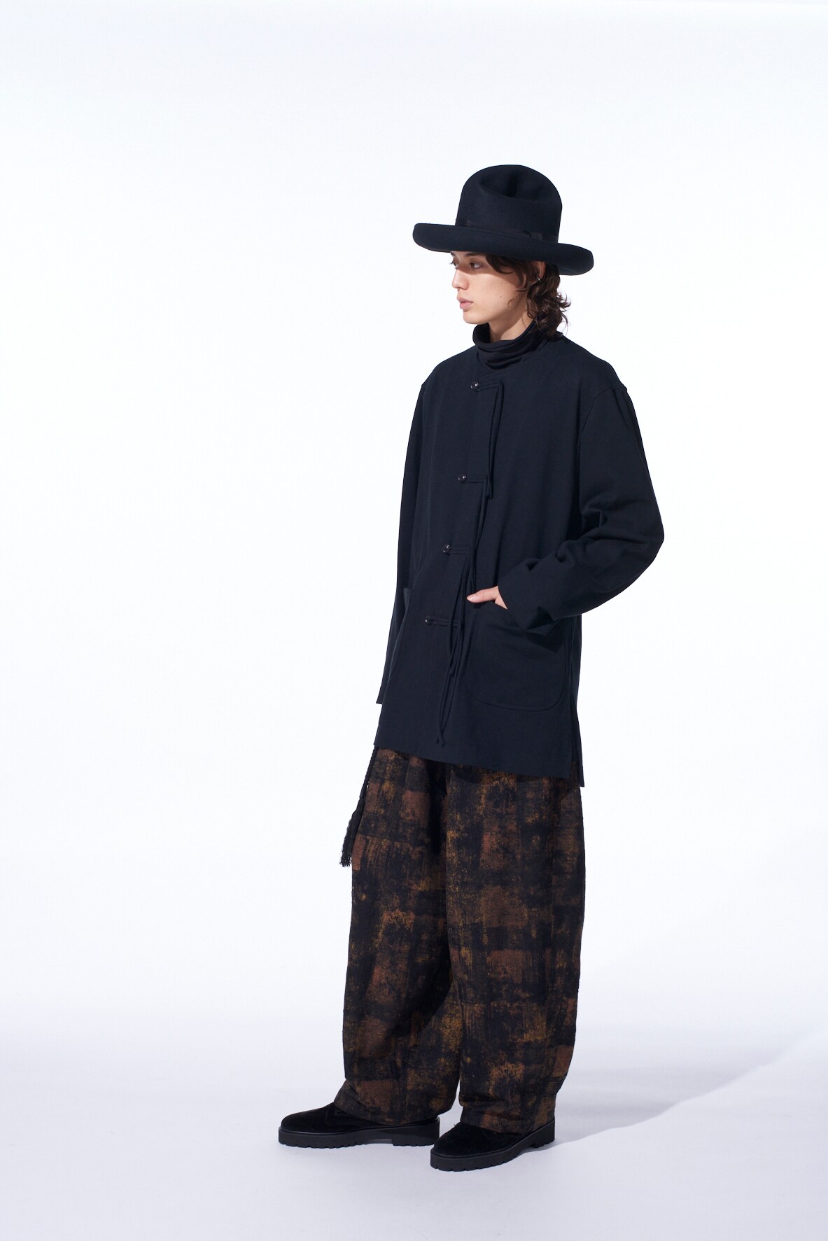 CHECK JACQUARD WAIST-STRING WIDE PANTS(S Black): S'YTE｜THE SHOP