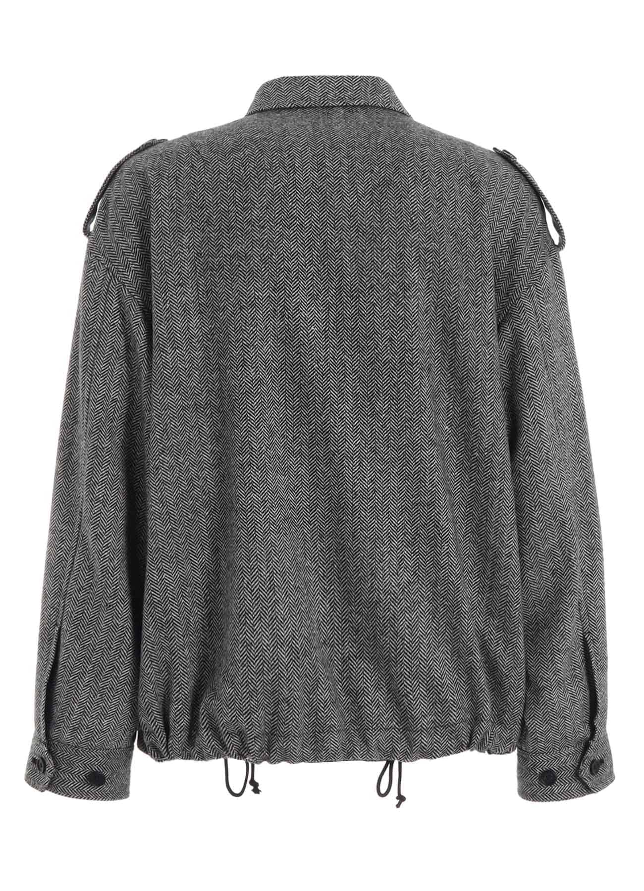 HERRINGBONE TWEED EPAULETTE OVERSIZED BLOUSON(M Black x White): S