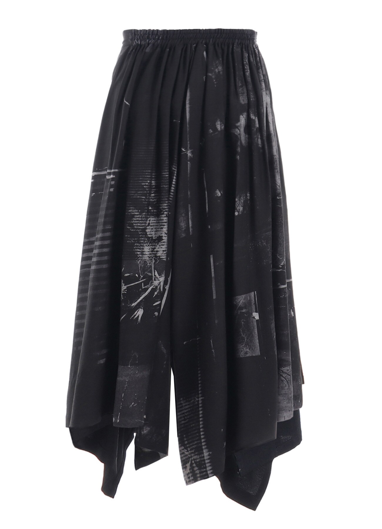 CUPRO BLURRY FLOWER PRINT RIGHT-SIDE GATEHRED PANTS(XS Grey