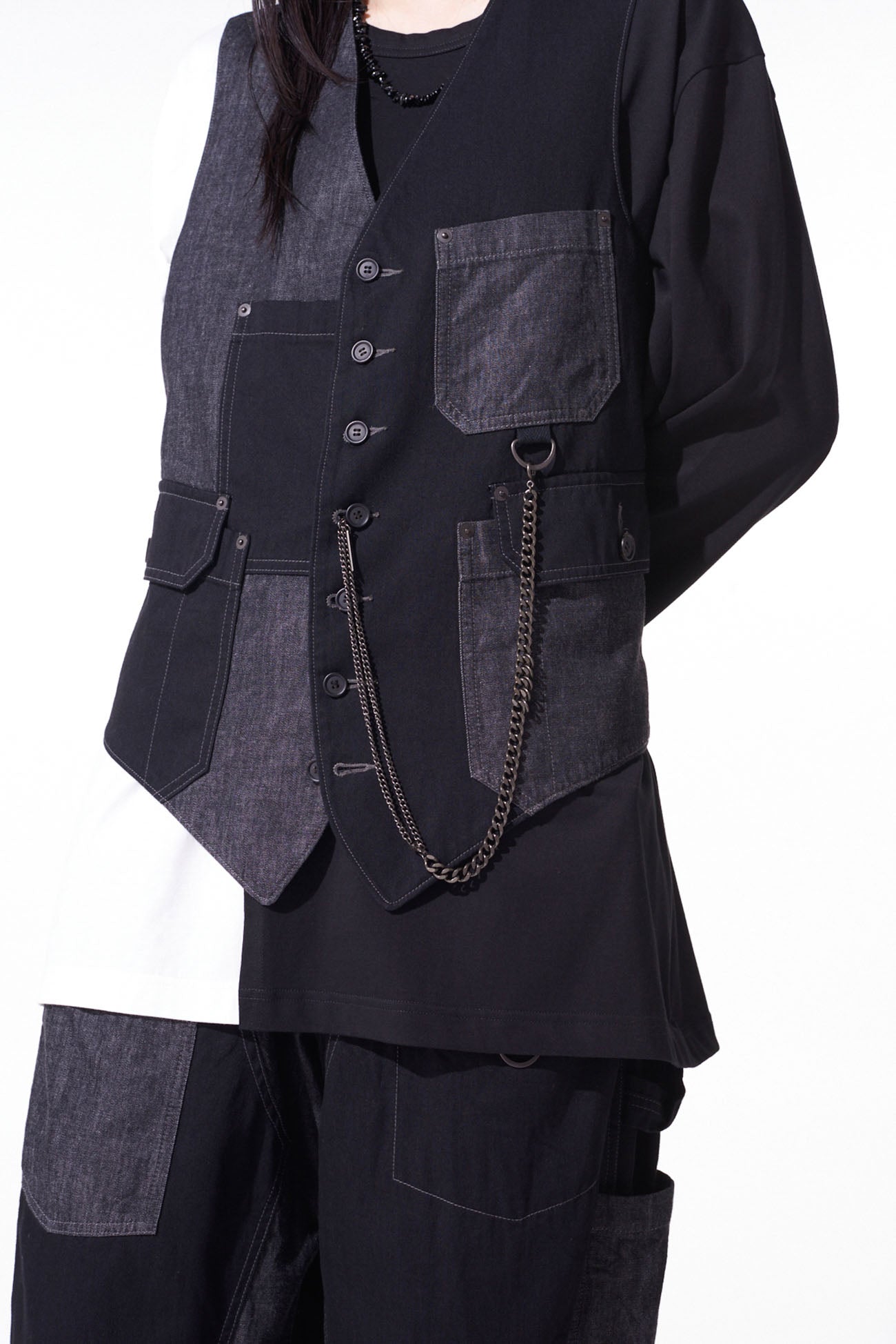7OZ DENIM CRAZY PATCHWORK VEST – THE SHOP YOHJI YAMAMOTO