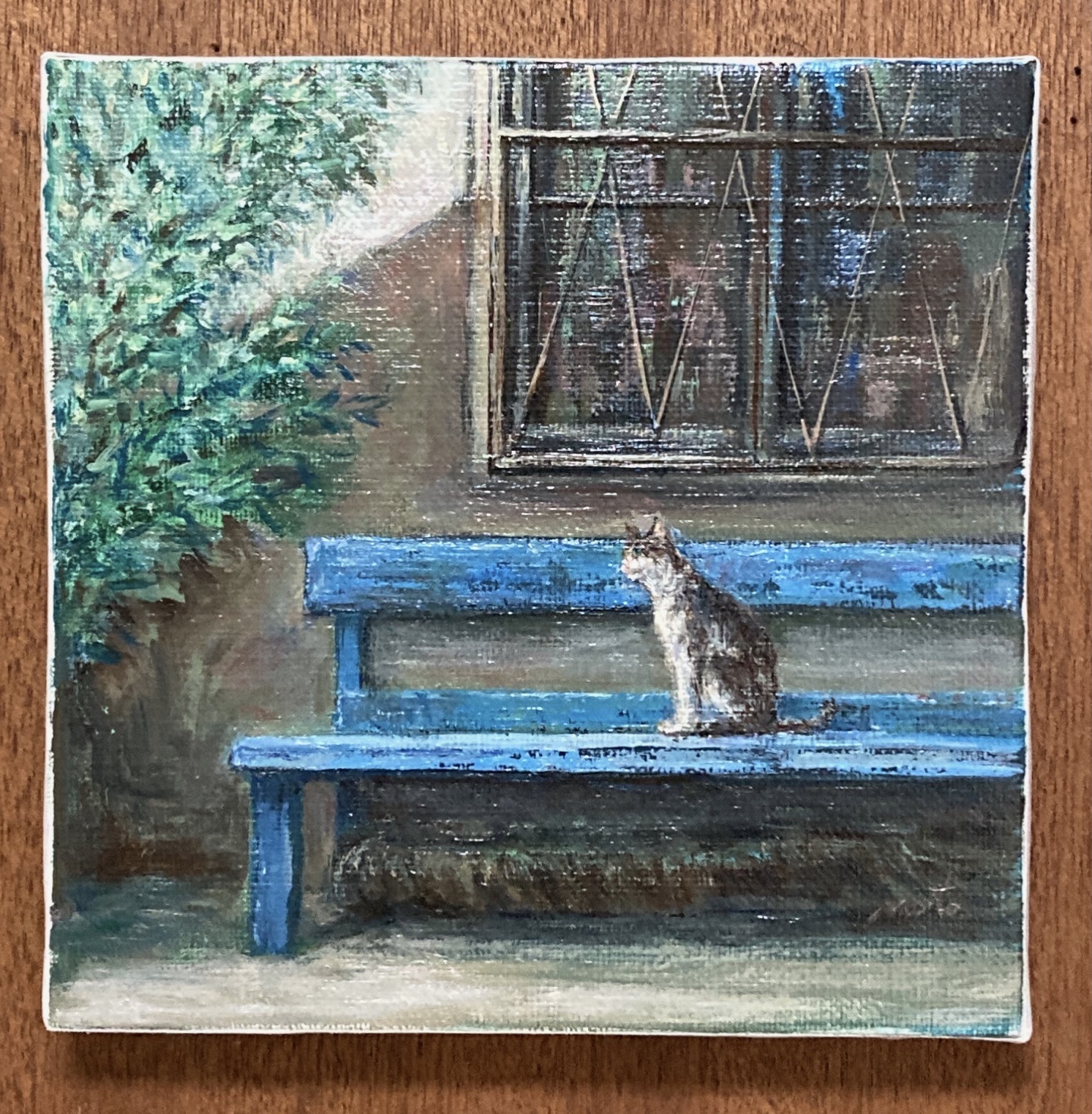 青いベンチと猫 | Gens art ｜インテリア絵画 アートの専門通販