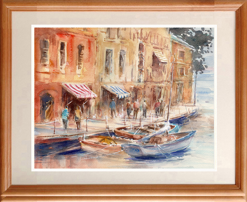 水彩画原画 港町情景 ＃663 | syoumei ｜インテリア絵画 アートの専門