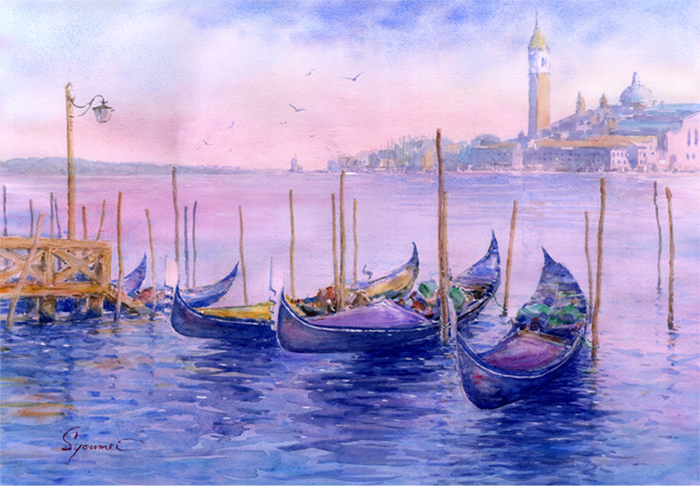 受注制作します 水彩画原画 ヴェネツィア薄暮 ＃542 | syoumei
