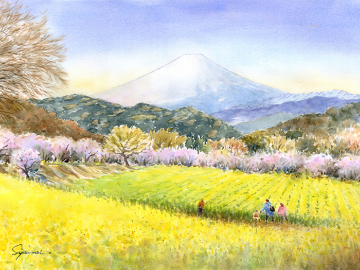受注制作します 水彩画原画 富士山と春景色 ＃545 | syoumei