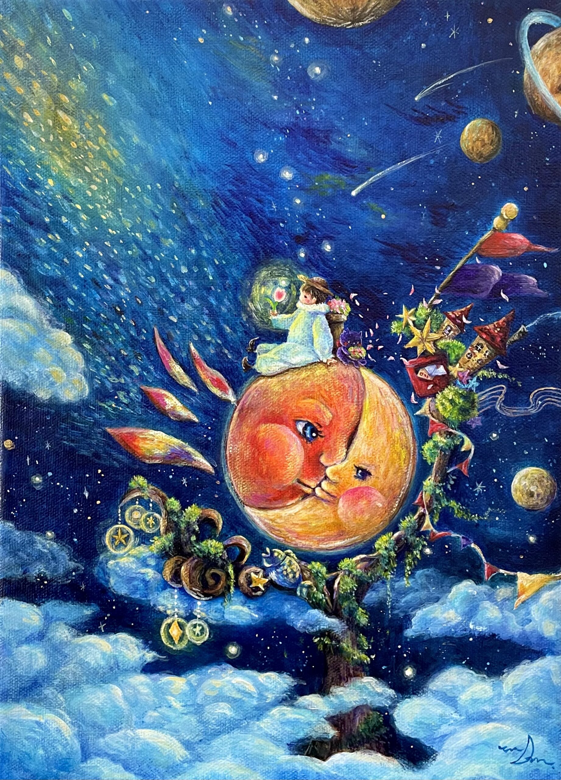 アクリル原画】夜空のファンタジーアート 〜巡り〜 | 棉月 水香子