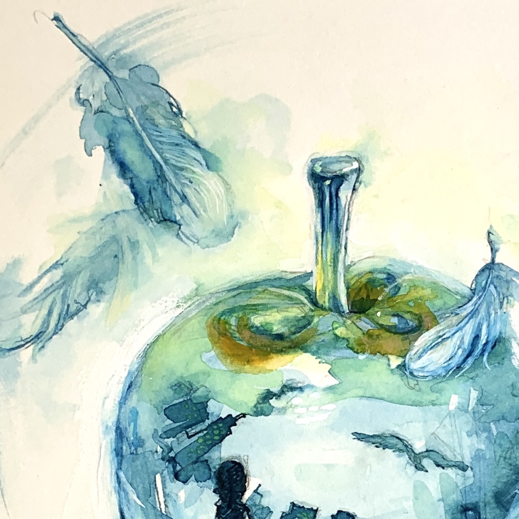 ガラスペンアート〖 星降る街 〗/（ 六つ切りサイズ 額入り）インク