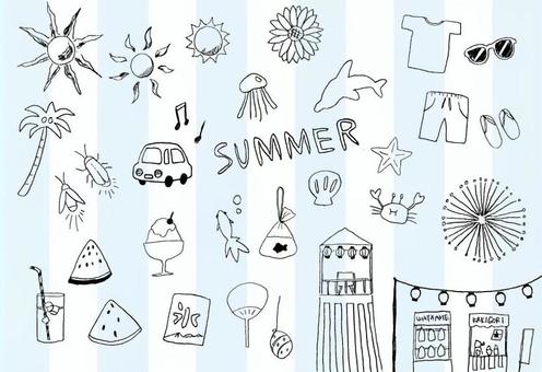 手書き夏イラストセットイラスト - No: 692569｜無料イラスト・フリー