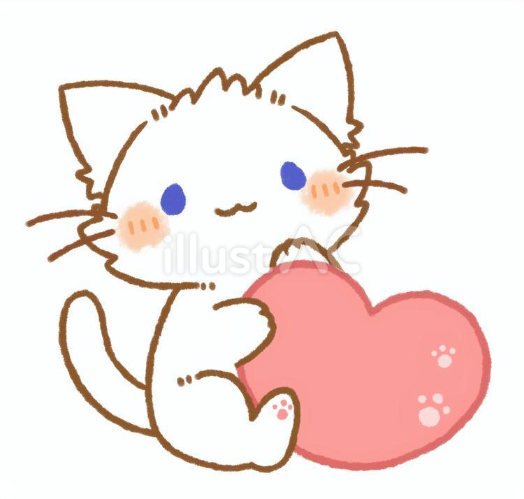 かわいい白猫さんとハートイラスト - No: 25057494｜無料イラスト