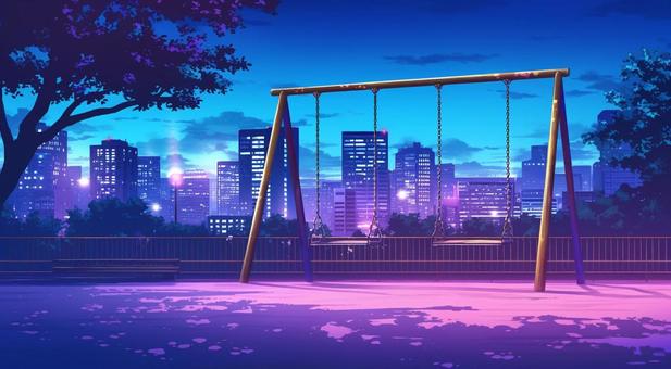 都会の静寂な夜の公園イラスト - No: 25204266｜無料イラスト・フリー