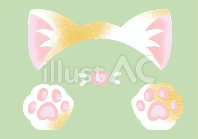 猫耳カチューシャ 肉球セット 日本ネコイラスト - No: 2470086｜無料