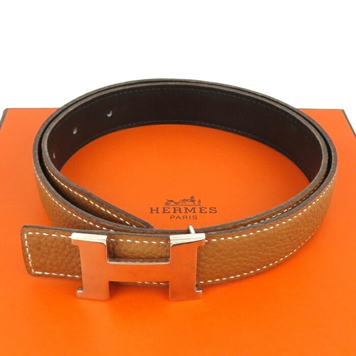 HERMES エルメスベルトH型シルバーバックルヴィンテージオレンジ箱付
