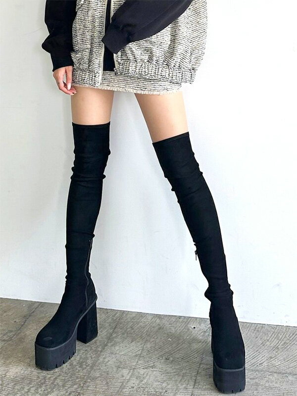 EMODA エモダ 厚底 ブーツ スクエア フィット ロング ブーツ ニーハイ