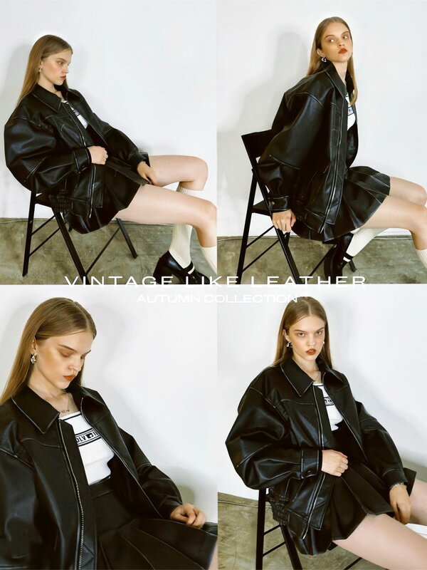 EMODA エモダ ヴィンテージ ライク オーバー ブルゾン フェイクレザー