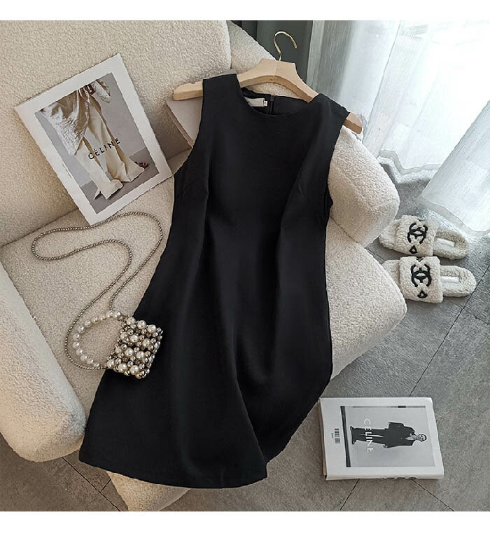 楽天市場】ノースリーブ ワンピース 膝丈（カラーブラック）の通販