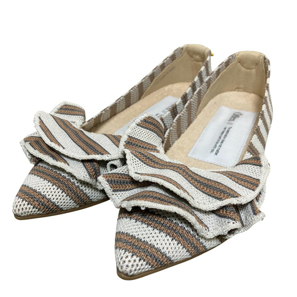 美品 38 Offen フリルパンプス ベージュ 黒 フラットシューズ 楽天市場