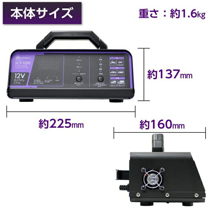 全自動パルス充電器 バッテリー充電器 SCP-1200 12V対応 長期3年保証