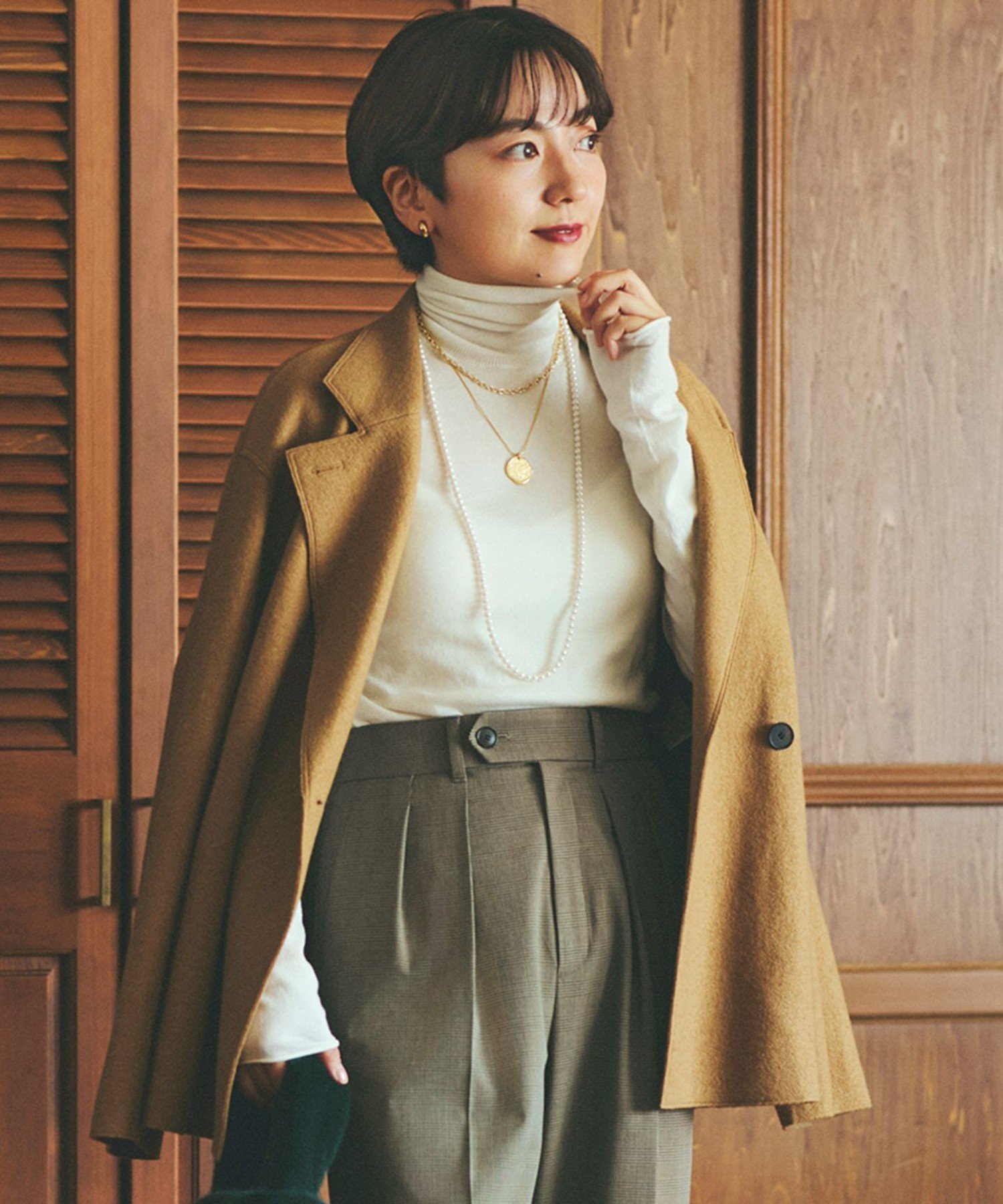 23区 ピーコート カーキ オリーブ 44サイズ タグ付未使用 ヘリンボーン