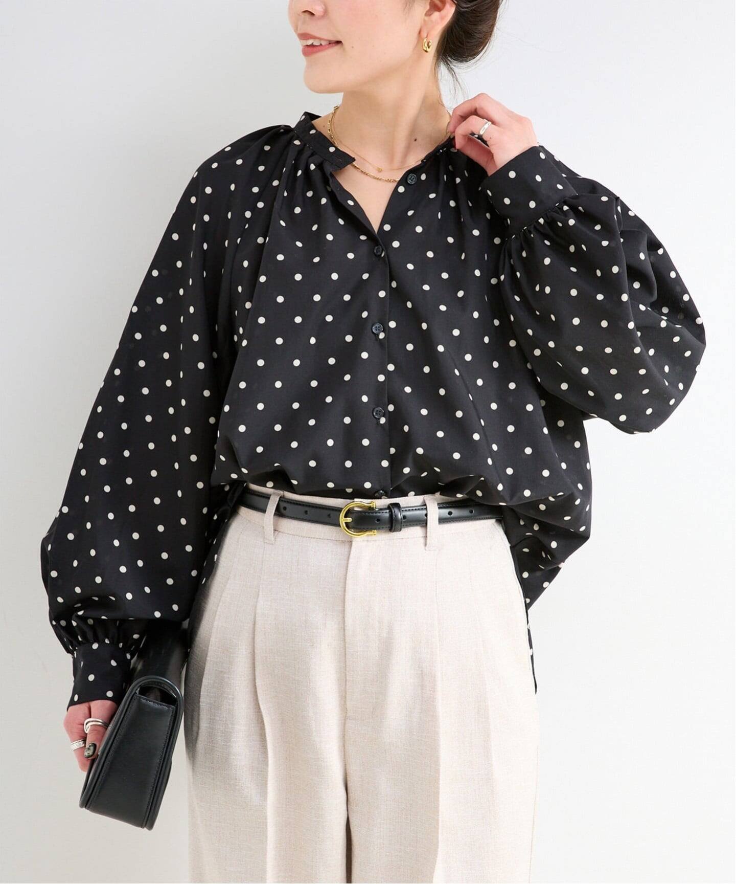 楽天市場】スタンドカラー ブラウス（柄ドット・水玉）の通販