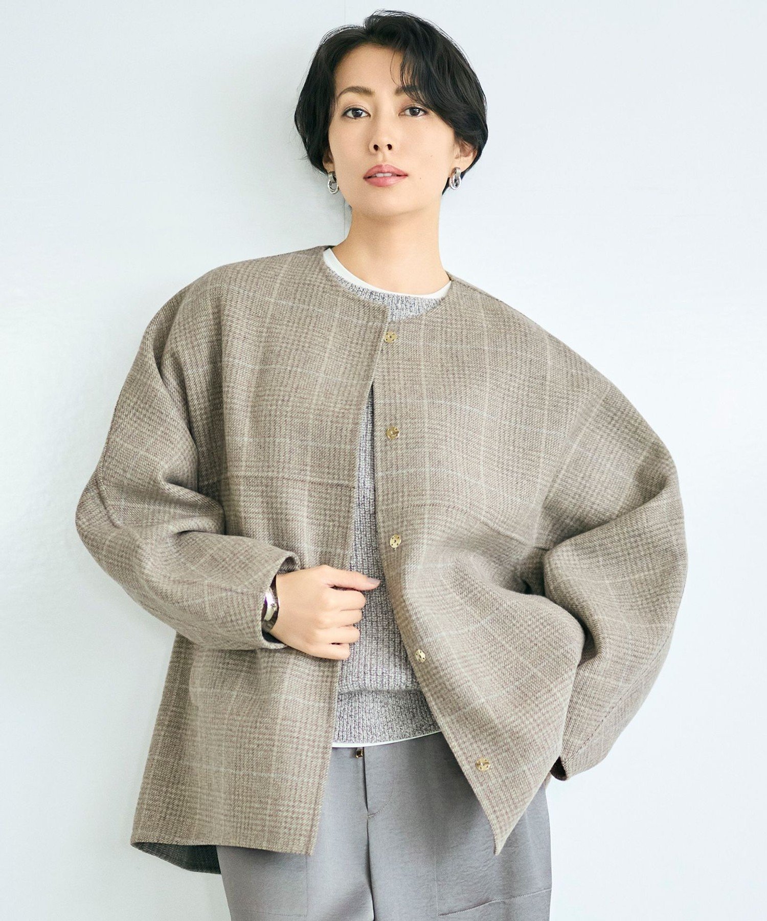 楽天市場】ノーカラー コート（柄チェック）（コート・ジャケット