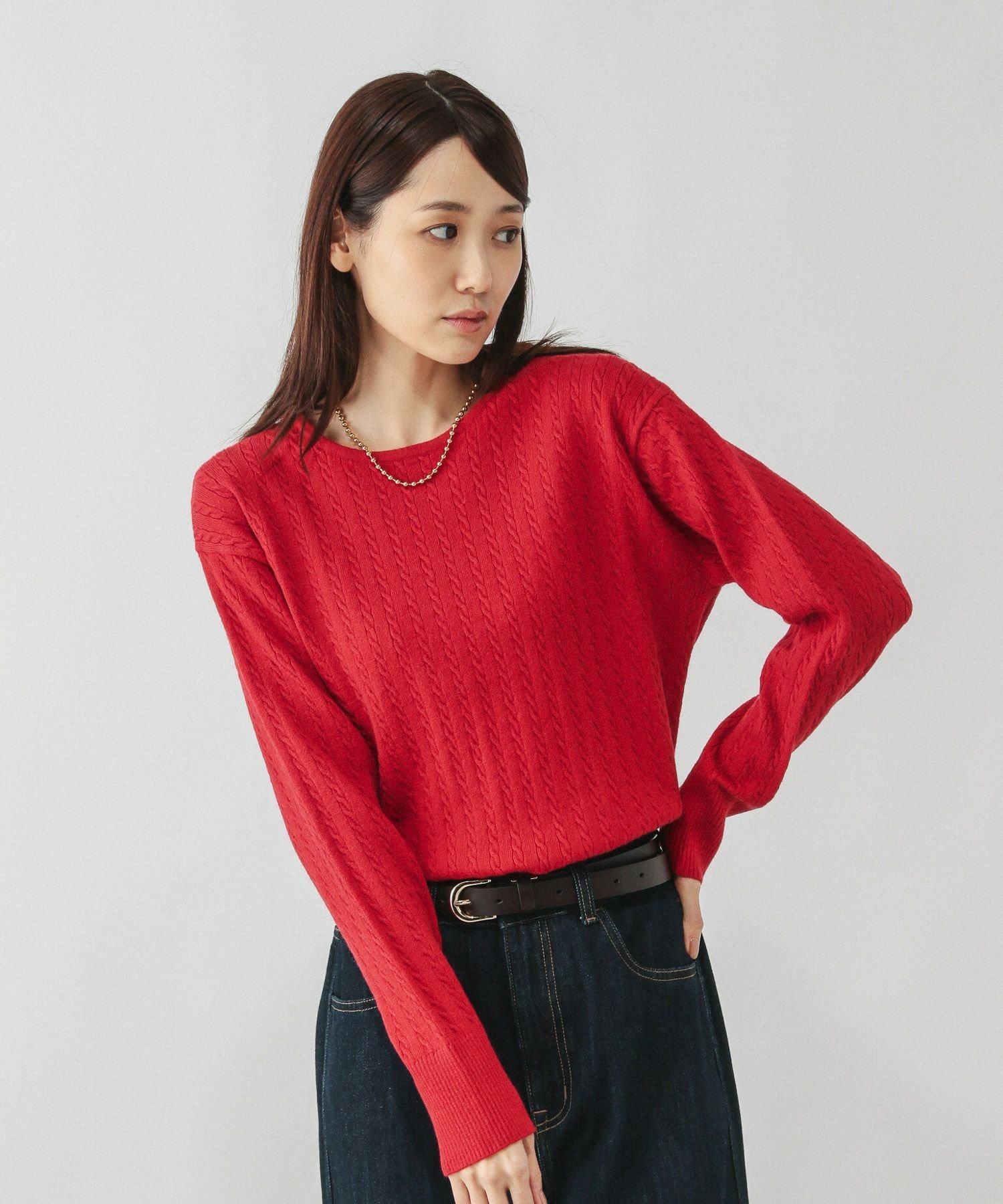 楽天市場】ケーブル ニット（カラーレッド）（ニット・セーター