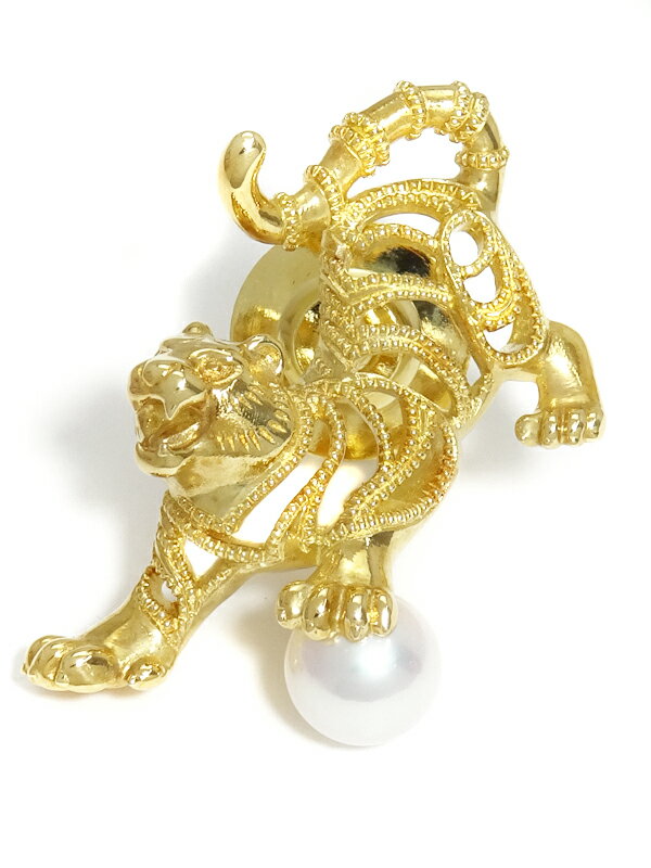 MIKIMOTO】ミキモト『K18YG タイガーモチーフ ピンブローチ 虎 トラ』1