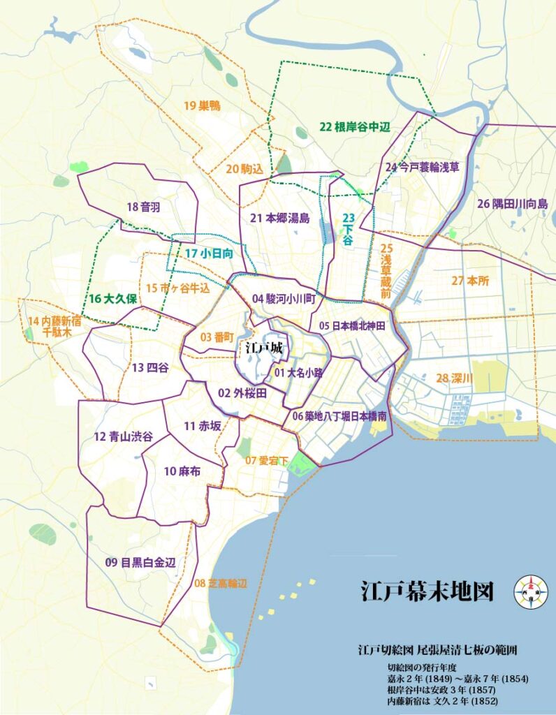 江戸切絵図（尾張屋清七版） - トンビが見た江戸の町 (江戸鳥瞰図